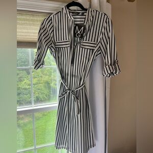Mlle Gabrielle Black and White Long Sleeve Shirt Dress